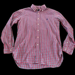 Ralph Lauren Polo Medium 100% Cotton Red Blue Plaid Button Down Shirt Preppy M